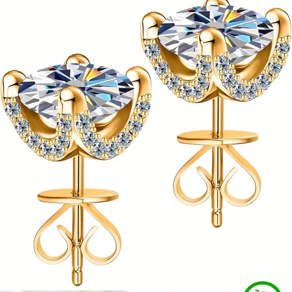 Moissanite 18kt Plated Gold .925 Silver Stud Earrings Unisex